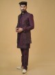 Designer Embroidered Nehru Jacket Set In Wine Color